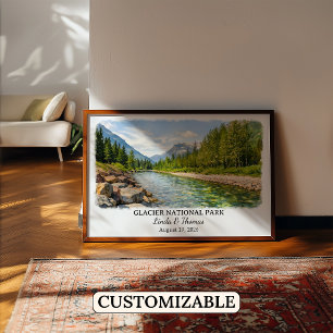 Glacier National Park Montana Poster, Watercolor Poster