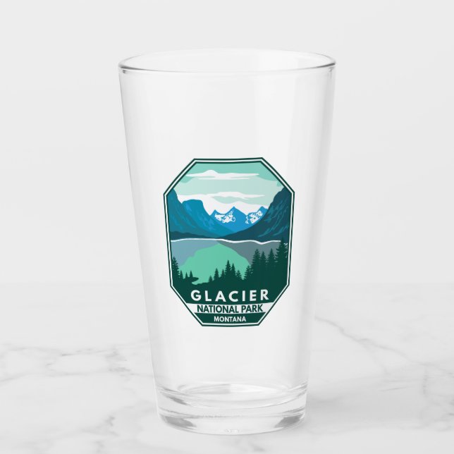 Glacier National Park Montana Retro Emblem Glass (Front)