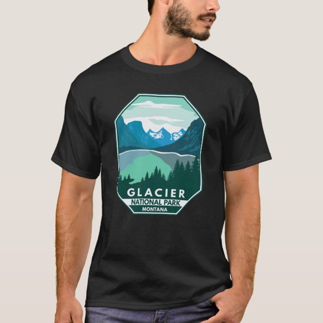Glacier National Park Montana Retro Emblem T-Shirt (Front)