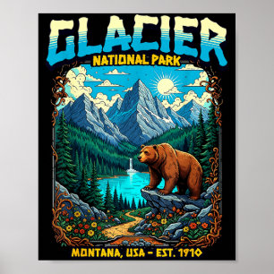 Glacier National Park Montana Usa Retro Vintage Na Poster