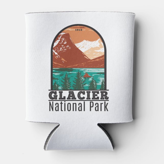 Glacier National Park Montana Vintage Can Cooler (Front)