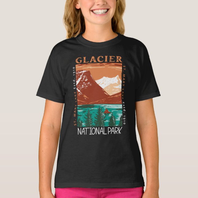 Glacier National Park Montana Vintage Distressed  T-Shirt (Front)