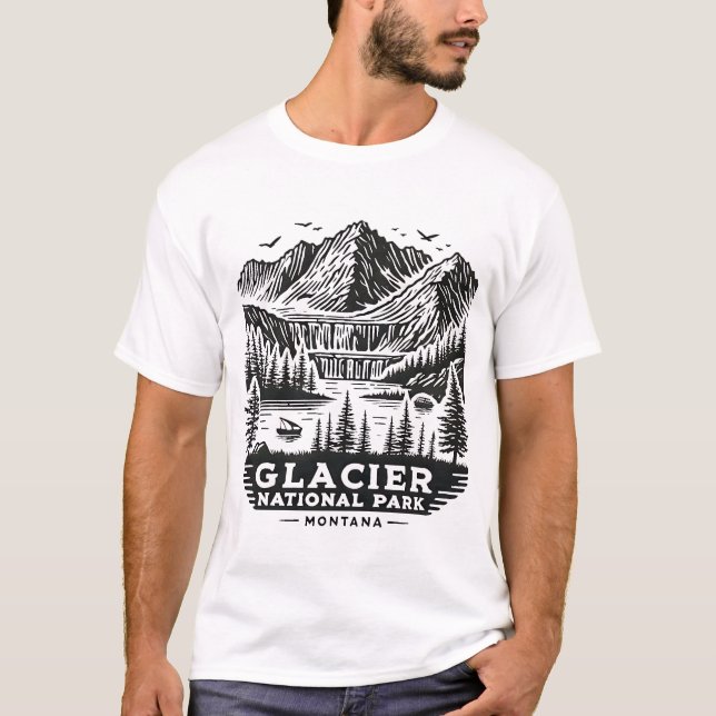 Glacier National Park Montana Vintage Retro T-Shirt (Front)
