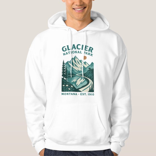 Glacier National Park Montana Vintage Road Hiking Hoodie (Front)