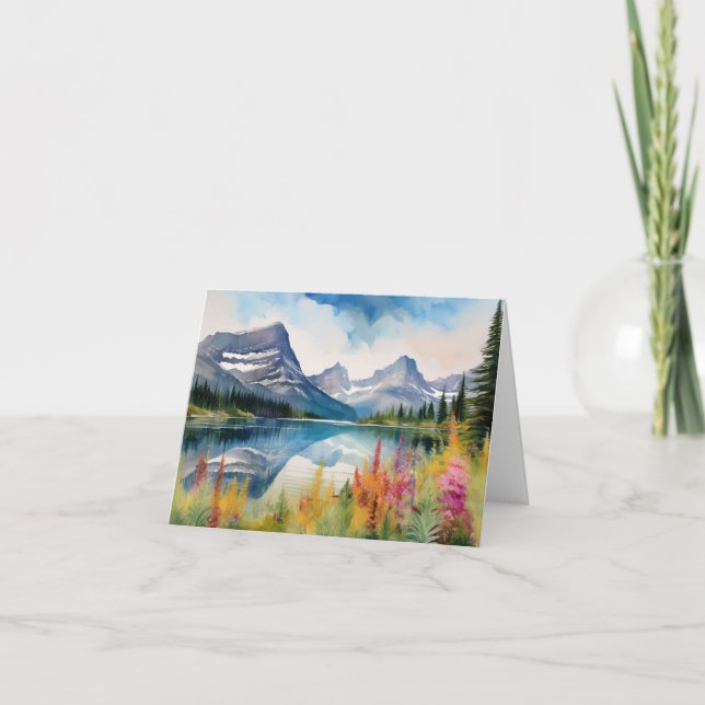 Glacier National Park Montana Watercolor Card (Front)