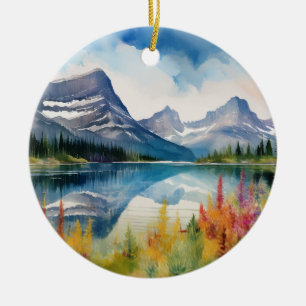Glacier National Park Montana Watercolor Ceramic Tree Decoration