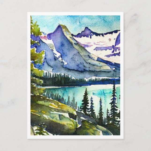 Glacier National Park Montana Watercolor Painting Postcard (Front)