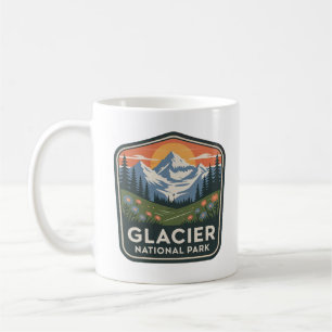 Glacier National Park Mountain Adventure Badge Coffee Mug