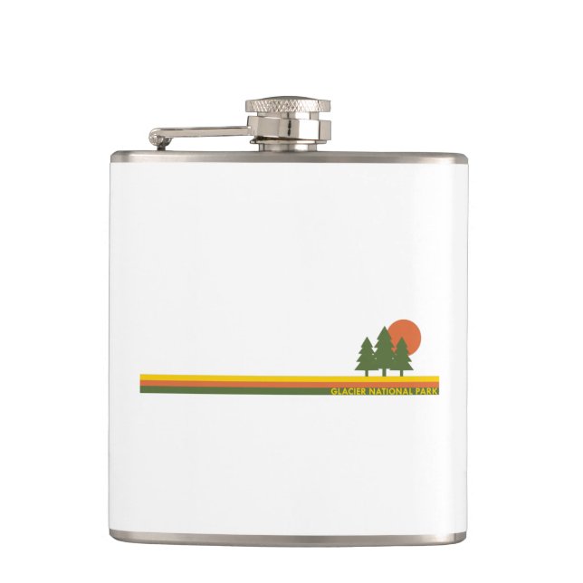 Glacier National Park Pine Trees Sun Hip Flask (Front)