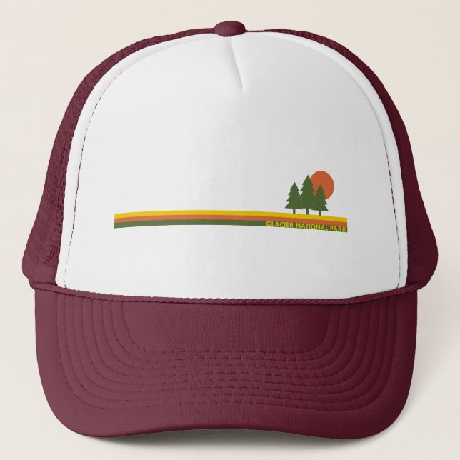 Glacier National Park Pine Trees Sun Trucker Hat (Front)