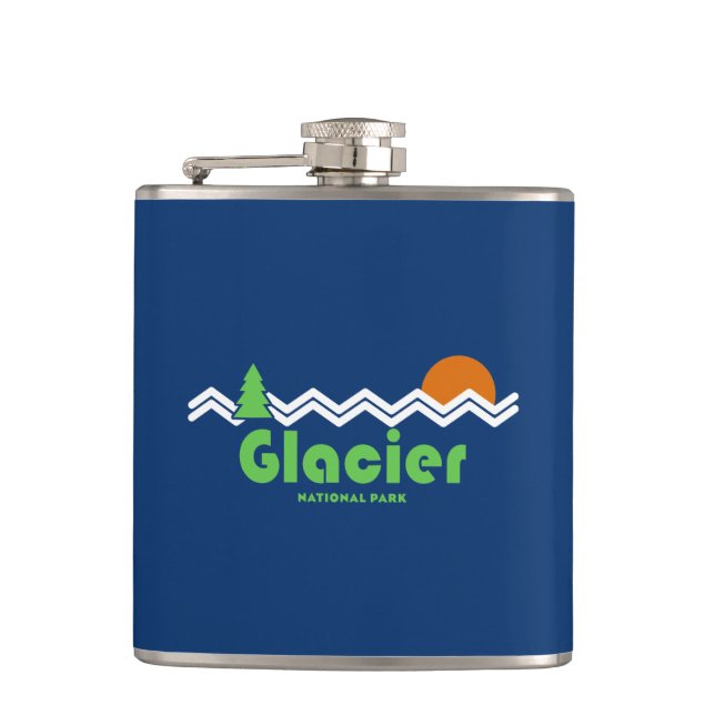 Glacier National Park Retro Hip Flask (Front)
