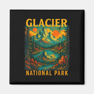 Glacier national park retro mountain travel magnet