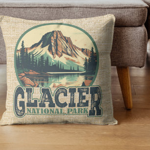 Glacier National Park Retro Vignette Cushion