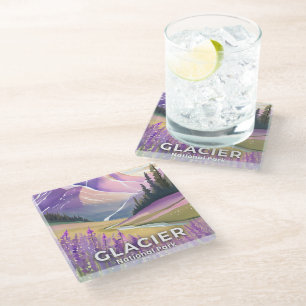 Glacier National Park   Spring Lavender Watercolor Glass Coaster