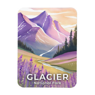 Glacier National Park Spring Lavender Watercolor Magnet