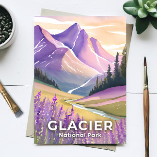 Glacier National Park | Spring Lavender Watercolor Postcard