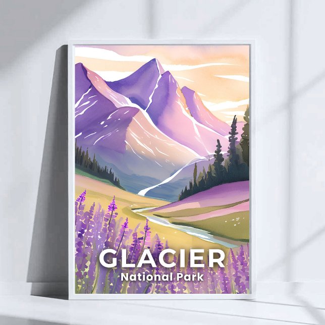 Glacier National Park | Spring Lavender Watercolor Poster (Creator Uploaded)