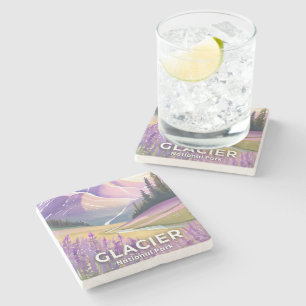 Glacier National Park   Spring Lavender Watercolor Stone Coaster