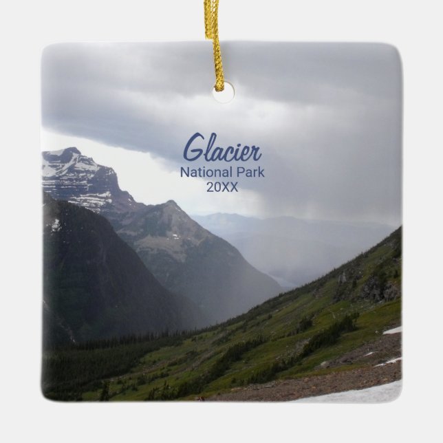 Glacier National Park Three Mountains Moody Clouds Ceramic Ornament (Front)