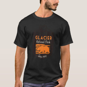 Glacier National Park US Flag Grizzly Bear Mountai T-Shirt