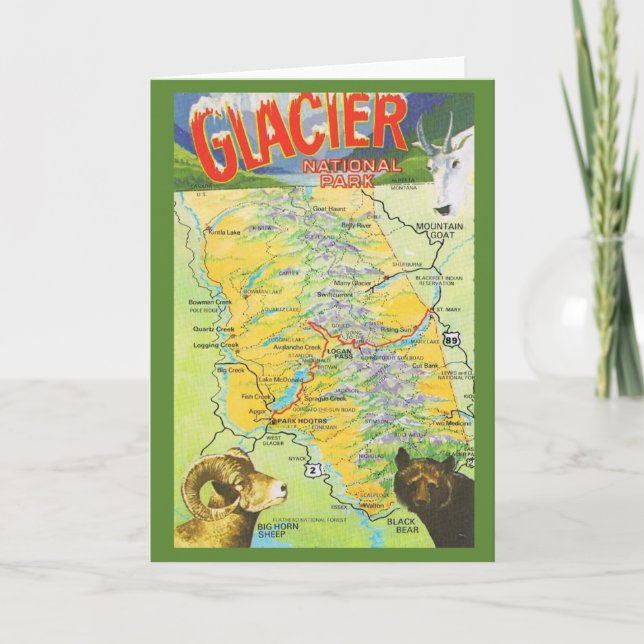 Glacier National Park Vintage Map Card (Front)