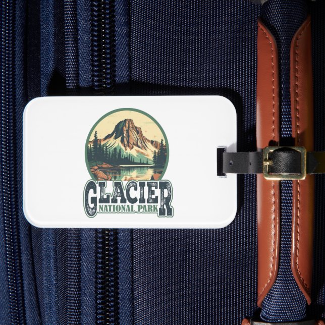 Glacier National Park Vintage Travel Postcard Luggage Tag (Front Insitu 4)