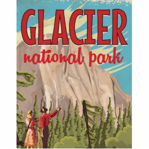 Glacier National Park vintage travel poster. Photo Sculpture Magnet