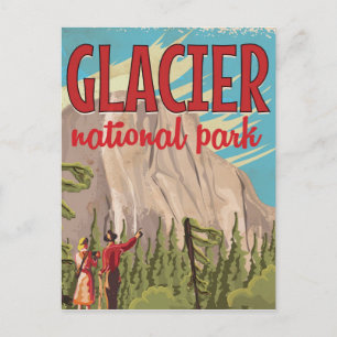 Glacier National Park vintage travel poster. Postcard