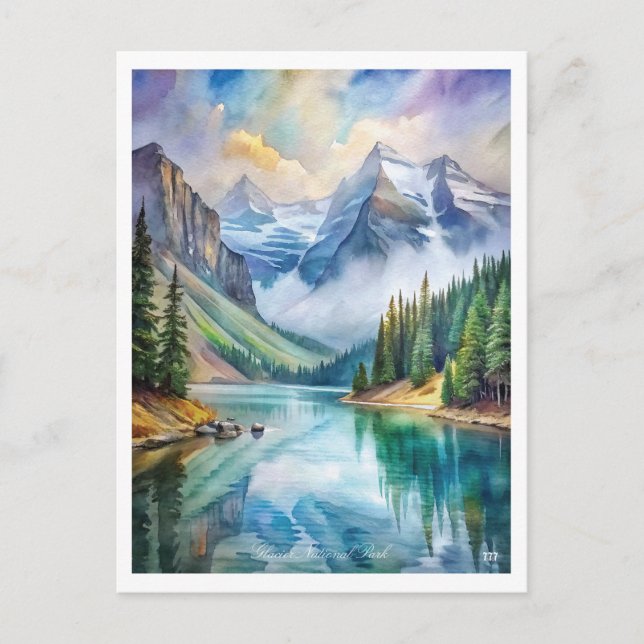 Glacier National Park Watercolor  Postcard (Front)
