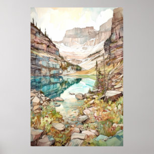 Glacier National Park Watercolor Poster