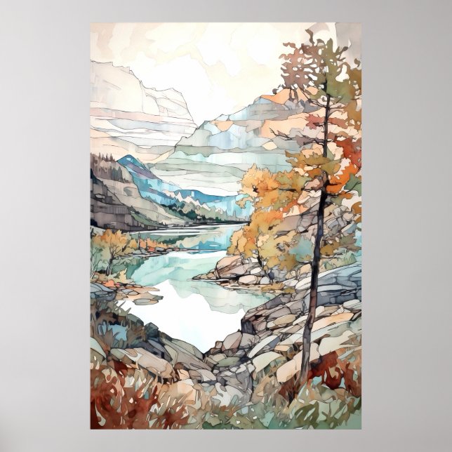 Glacier National Park Watercolor Poster (Front)