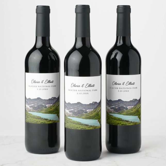 Glacier National Park Wedding Favour Personalised Wine Label (Bottles)