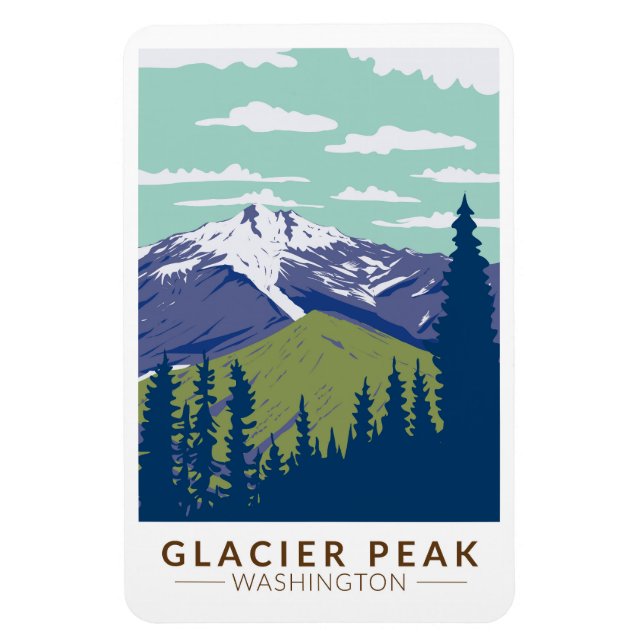 Glacier Peak Washington Travel Art Vintage Magnet (Vertical)