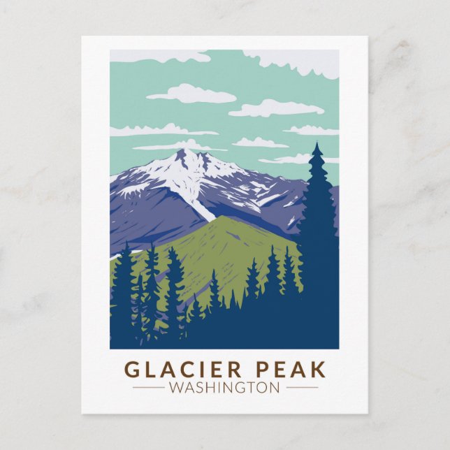 Glacier Peak Washington Travel Art Vintage Postcard (Front)