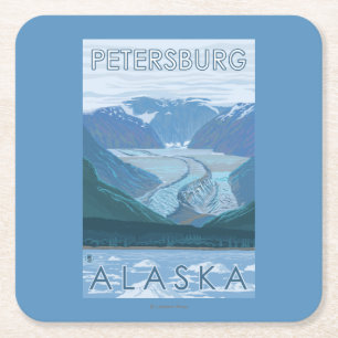 Glacier Scene - Petersburg, Alaska Square Paper Coaster