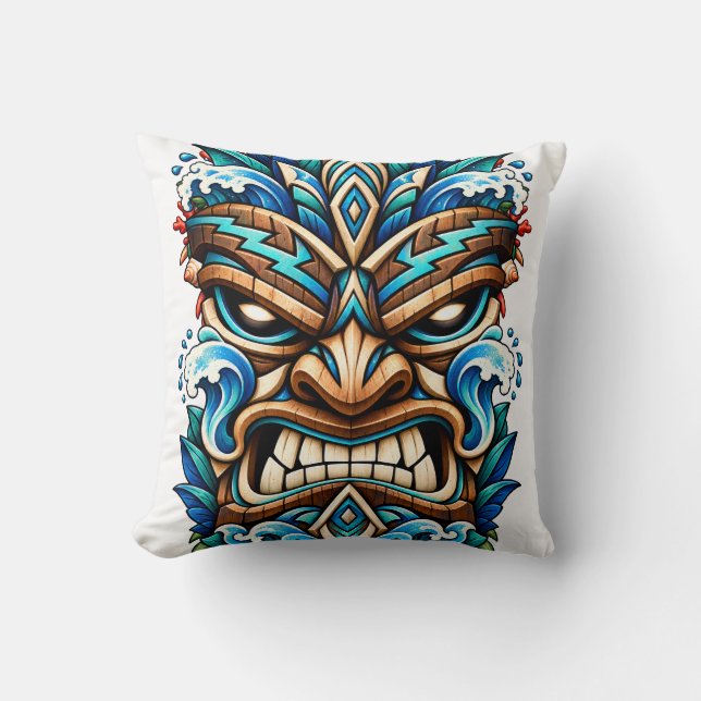Glacier Wave Tiki Throw Pillow (Front)