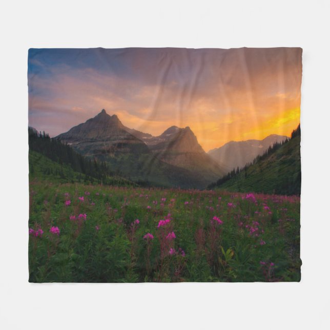 Glacier Wildflowers Fleece Blanket (Front (Horizontal))