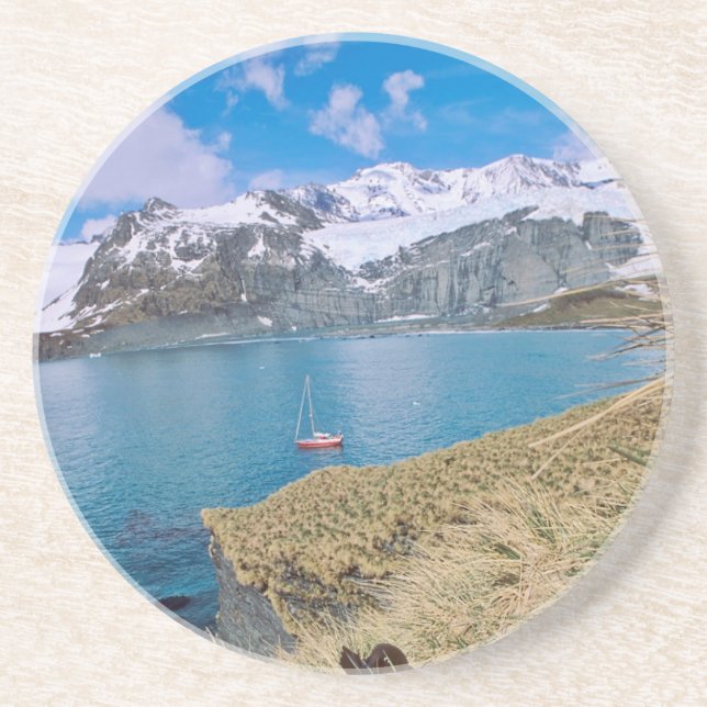 Glaciers and sailing yacht in background coaster (Front)