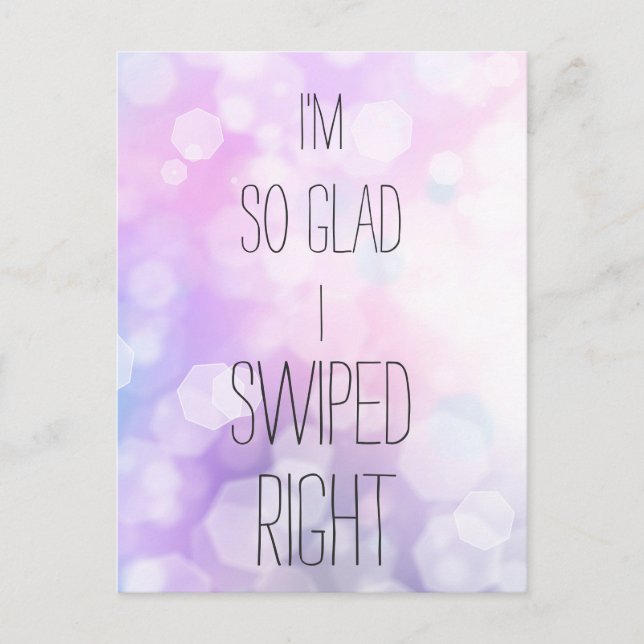 Glad I Swiped Right - Funny Purple Glitter Postcard (Front)