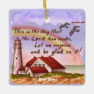 Glad Lighthouse Christian ornament