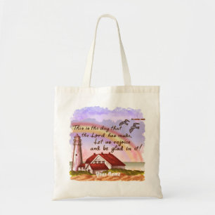 Glad Lighthouse Christian tote bag