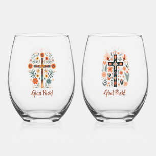 Glad Påsk! Scandinavian Crosses Stemless Wine Glass