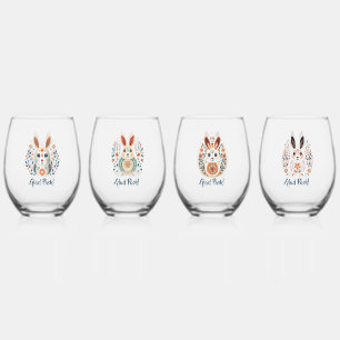 Glad Påsk! Scandinavian Rabbits Stemless Wine Glass