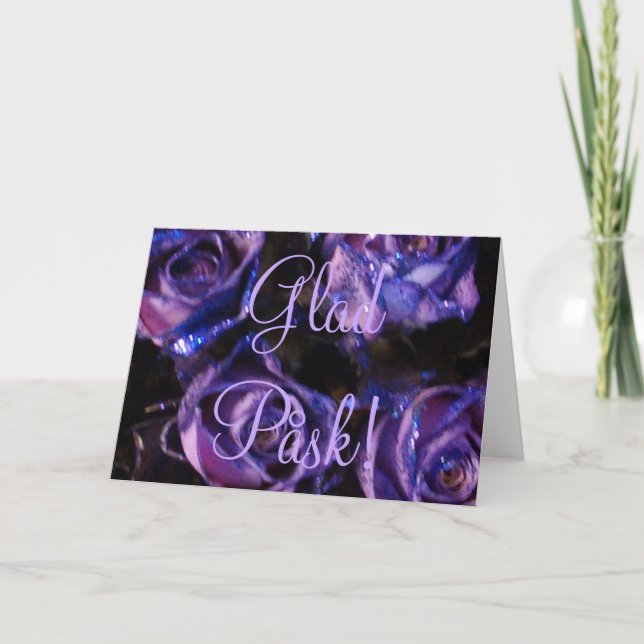 Glad Påsk Swedish Happy Easter Purple Roses Holiday Card (Front)