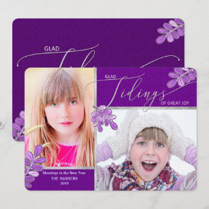 Glad Tidings Ultra Violet Holly Family 2-Photos Ho Holiday Card