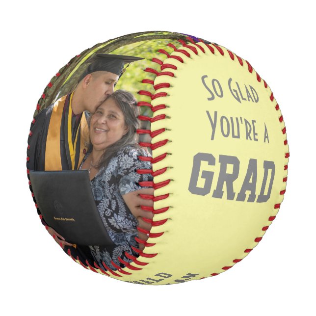 GLAD YOU'RE A GRAD 2 Photo Monogram Graduation Baseball (Angled)