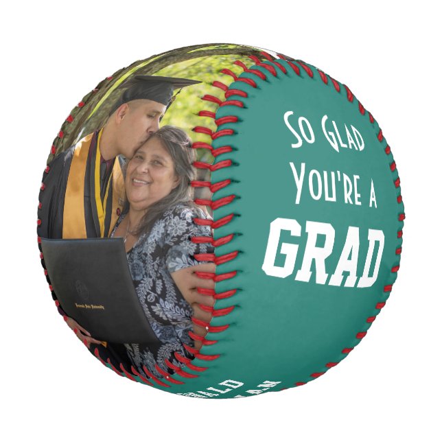 GLAD YOU'RE A GRAD 2 Photo Monogram Graduation Baseball (Angled)