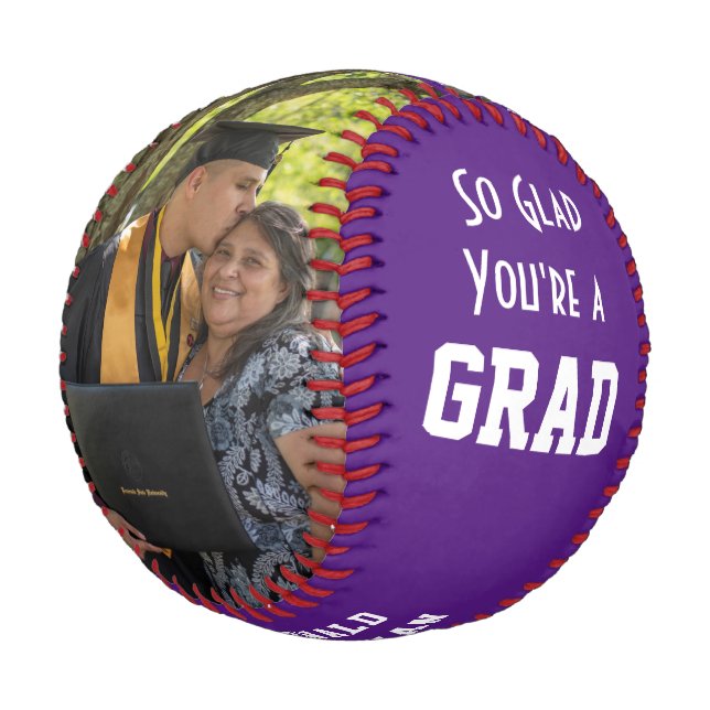 GLAD YOU'RE A GRAD 2 Photo Monogram Graduation Baseball (Angled)