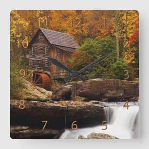 Glade Creek Grist Mill Square Wall Clock