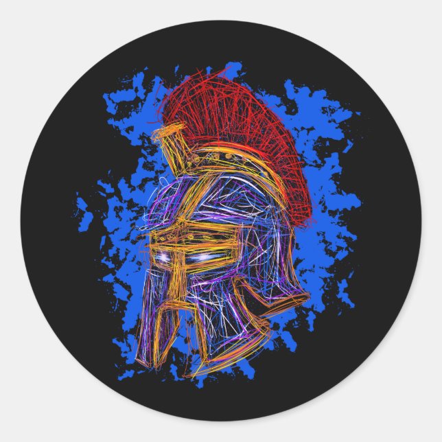 Gladiator Doodle: Epic Power and Bravery Classic Round Sticker (Front)